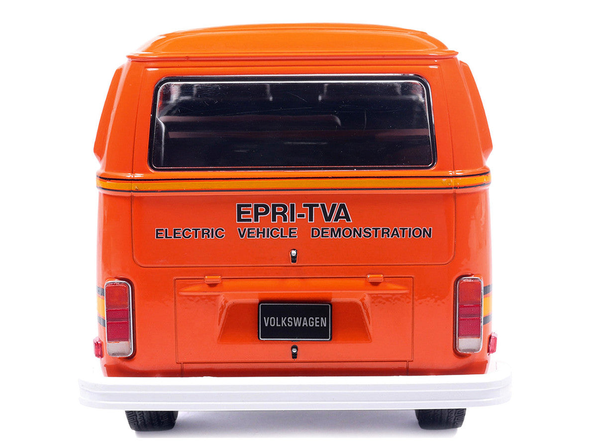 1978 Volkswagen Type 2 Bus "Elektrotransporter" Orange with Yellow Stripes 1/18 Diecast Model by IXO Models-3