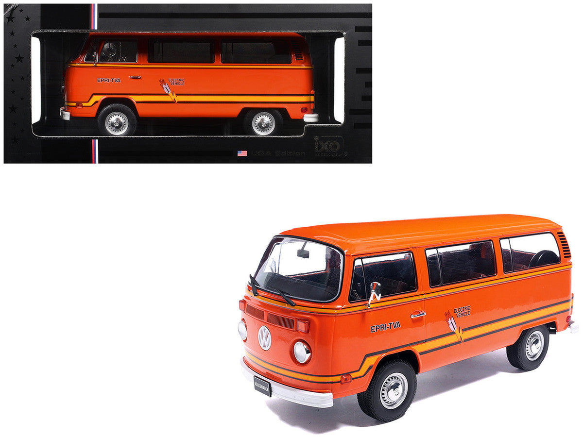 1978 Volkswagen Type 2 Bus "Elektrotransporter" Orange with Yellow Stripes 1/18 Diecast Model by IXO Models-4