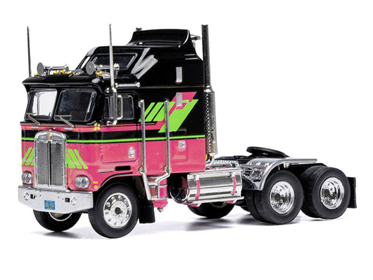1976 Kenworth K100 Aerodyne Truck Tractor Black and Pink with Graphics 1/64 Diecast Model by IXO Models-0