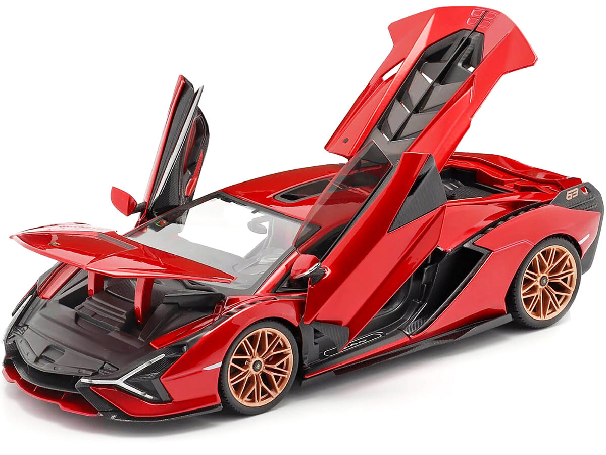 Lamborghini Sian FKP 37 Red with Copper Wheels 1/18 Diecast Model Car by Bburago-1