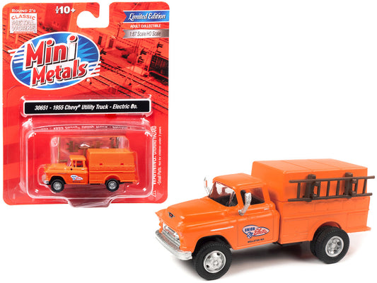 1955 Chevrolet Utility Truck Orange "Union Electric" 1/87 (HO) Scale Model by Classic Metal Works-0