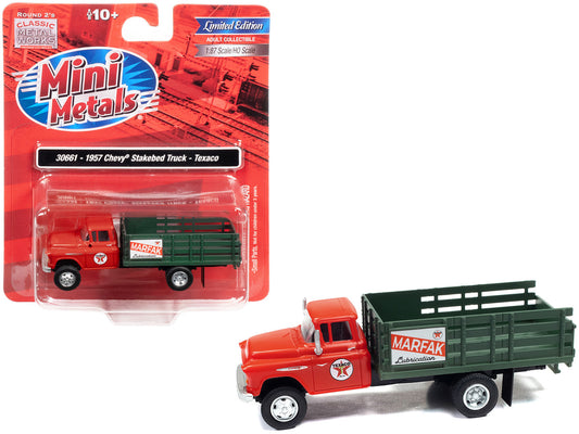 1957 Chevrolet Stakebed Truck Red "Texaco - Marfak Lubrication" 1/87 (HO) Scale Model Car by Classic Metal Works-0