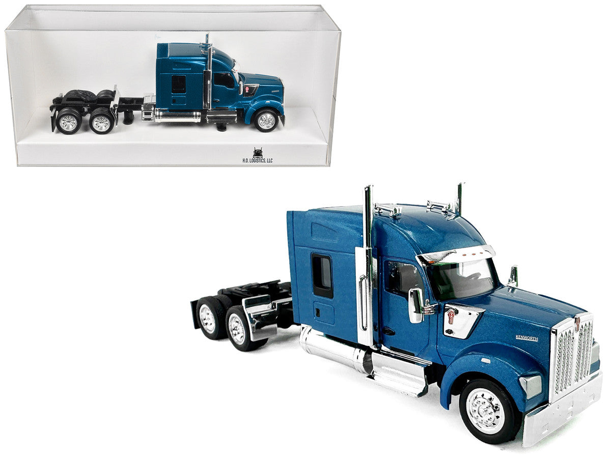 Kenworth W990 with Stand Up Sleeper Cab Blue Metallic 1/87 (HO) Plastic Model Car by HO Logistics-2