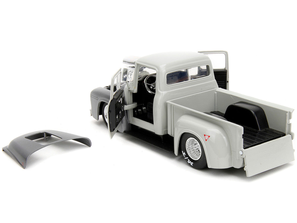 1956 Ford F-100 Pickup Truck Tan and Gray Metallic and Guile Diecast Figure "Street Fighter" Video Game "Anime Hollywood Rides" Series 1/24 Diecast Model Car by Jada-2