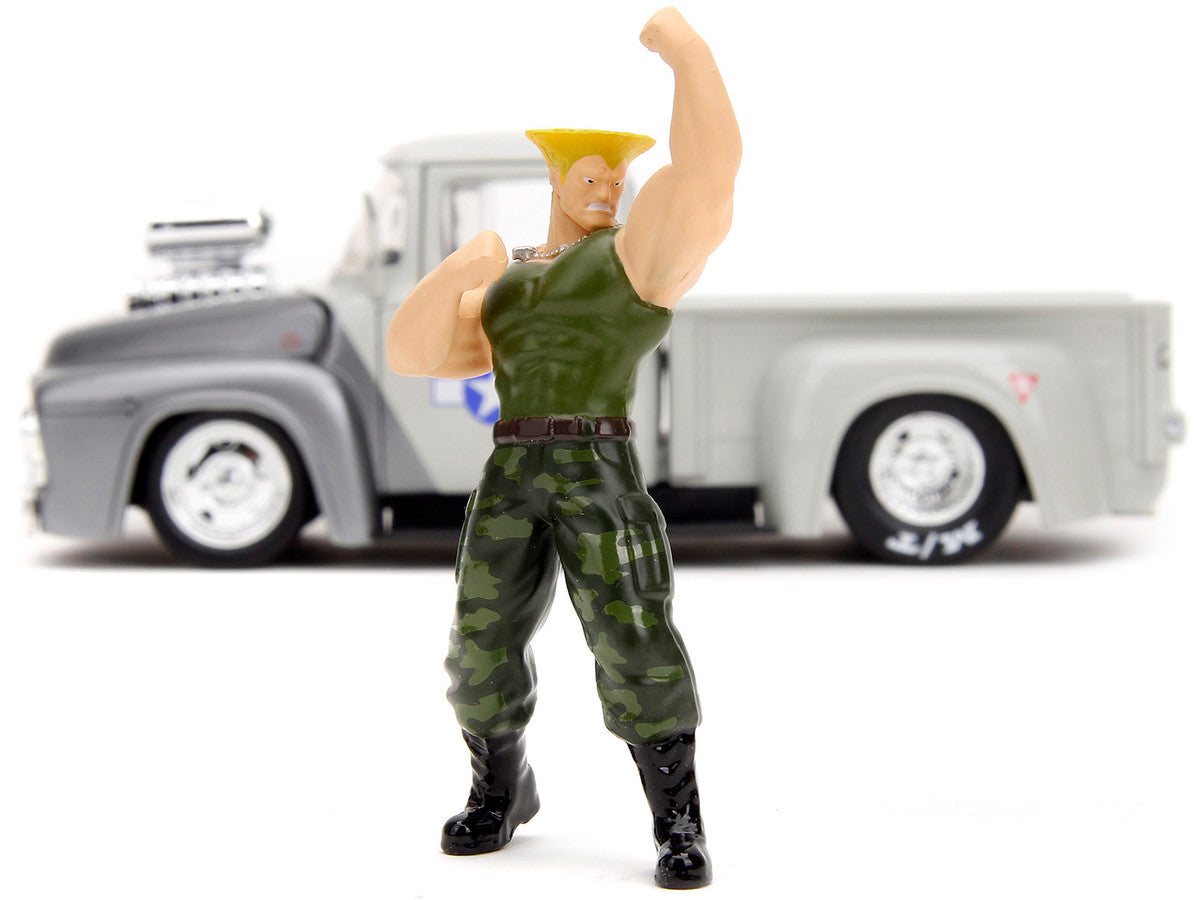 1956 Ford F-100 Pickup Truck Tan and Gray Metallic and Guile Diecast Figure "Street Fighter" Video Game "Anime Hollywood Rides" Series 1/24 Diecast Model Car by Jada-4