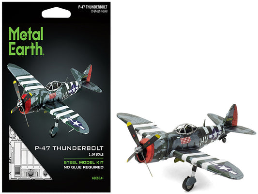 Model Kit Republic P-47 Thunderbolt Fighter Aircraft "The Jug" United States Army Air Forces (Moderate Difficulty) Steel Model by Metal Earth-0