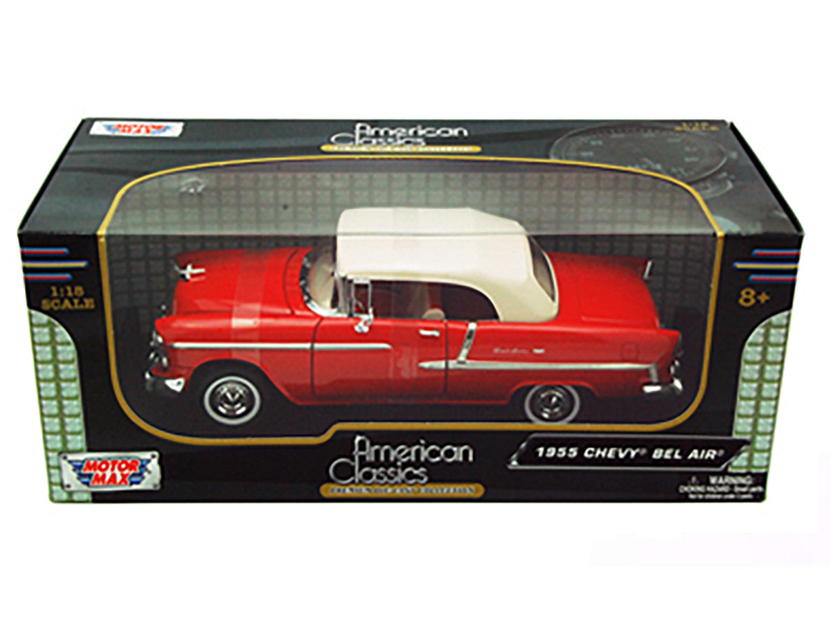 1955 Chevrolet Bel Air Convertible Soft Top Red 1/18 Diecast Car Model by Motormax-2