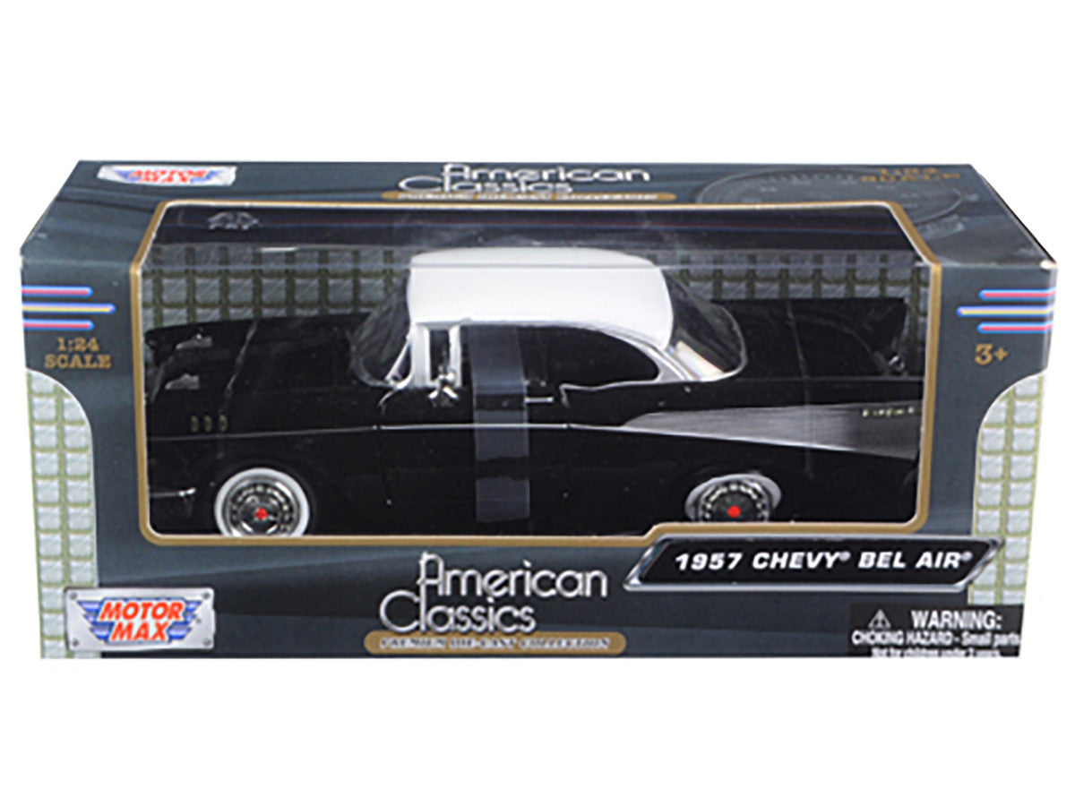 1957 Chevrolet Bel Air Black with White Top 1/24 Diecast Model Car by Motormax-2