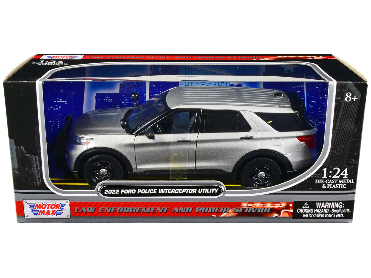 2022 Ford Police Interceptor Utility Unmarked Slick-Top Silver 1/24 Diecast Model Car by Motormax-1