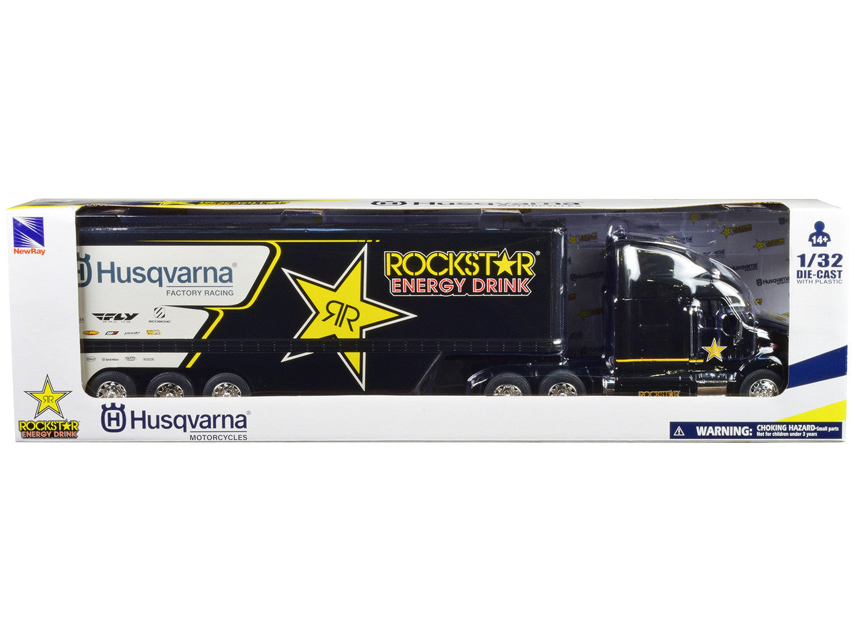 Peterbilt 387 Semi-Truck Black "Rockstar Energy Drink - Husqvarna Factory Racing" 1/32 Diecast Model by New Ray-2