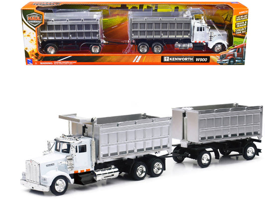 Kenworth W900 Dump Truck with Twin Dump Body White and Chrome "Long Haul Trucker" Series 1/43 Diecast Model by New Ray-0