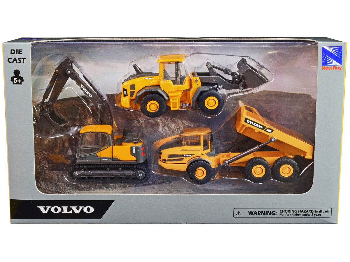 "Volvo Construction Vehicles" Set of 3 pieces Diecast Models by New Ray-0