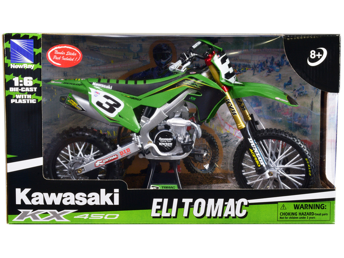 Kawasaki KX 450F Dirt Bike Motorcycle #3 Eli Tomac Green and Black "Kawasaki Racing Team" 1/6 Diecast Model by New Ray-1