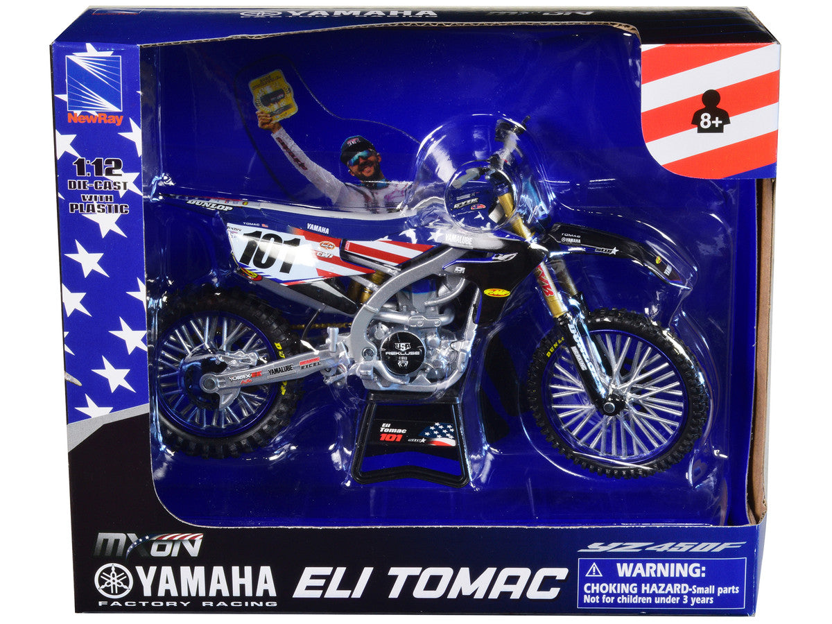Yamaha YZ450F Dirt Bike Motorcycle #101 Eli Tomac American Flag Livery "Motocross of Nations" 1/12 Model by New Ray-1