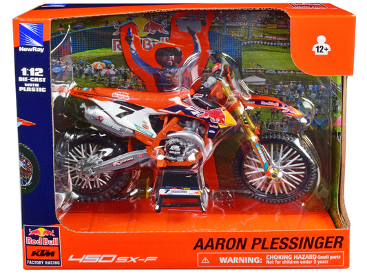 KTM 450 SX-F Motorcycle #7 Aaron Plessinger "Red Bull KTM Factory Racing" 1/12 Diecast Model by New Ray-0