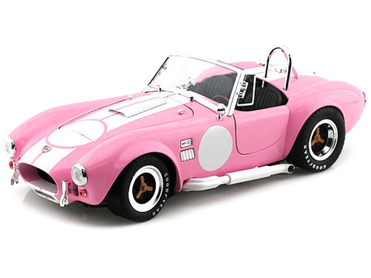 1965 Shelby Cobra 427 S/C Pink with White Stripes with Printed Carroll Shelby Signature's on the Trunk 1/18 Diecast Model Car by Shelby Collectibles-0