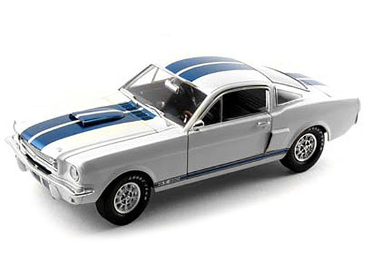 1966 Ford Mustang Shelby GT350 White with Blue Stripes 1/18 Diecast Model Car by Shelby Collectibles-0