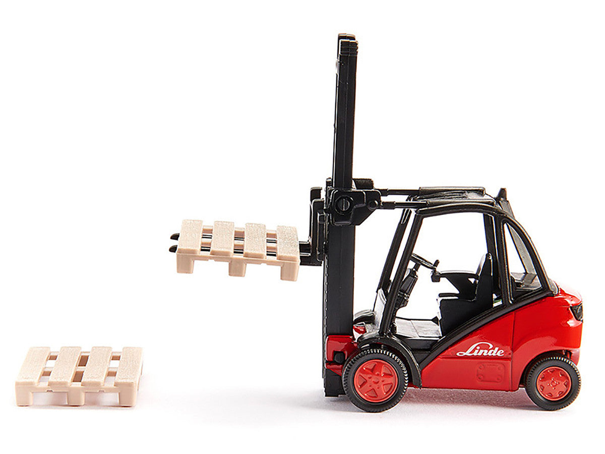 Linde Forklift Truck Red with 2 Pallet Accessories 1/50 Diecast Model by Siku-2