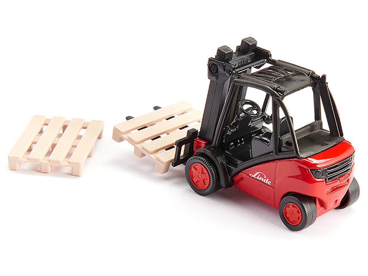 Linde Forklift Truck Red with 2 Pallet Accessories 1/50 Diecast Model by Siku-3