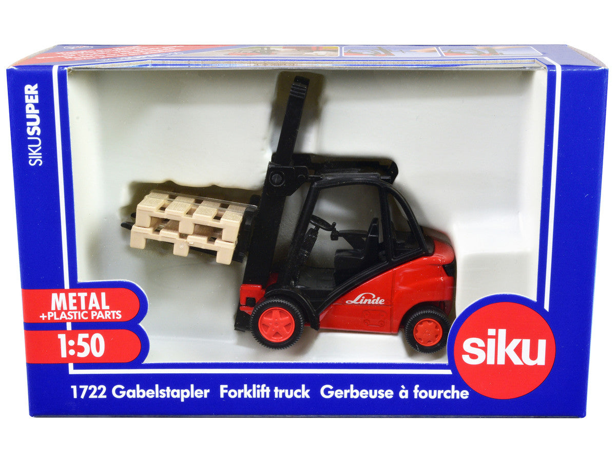 Linde Forklift Truck Red with 2 Pallet Accessories 1/50 Diecast Model by Siku-0