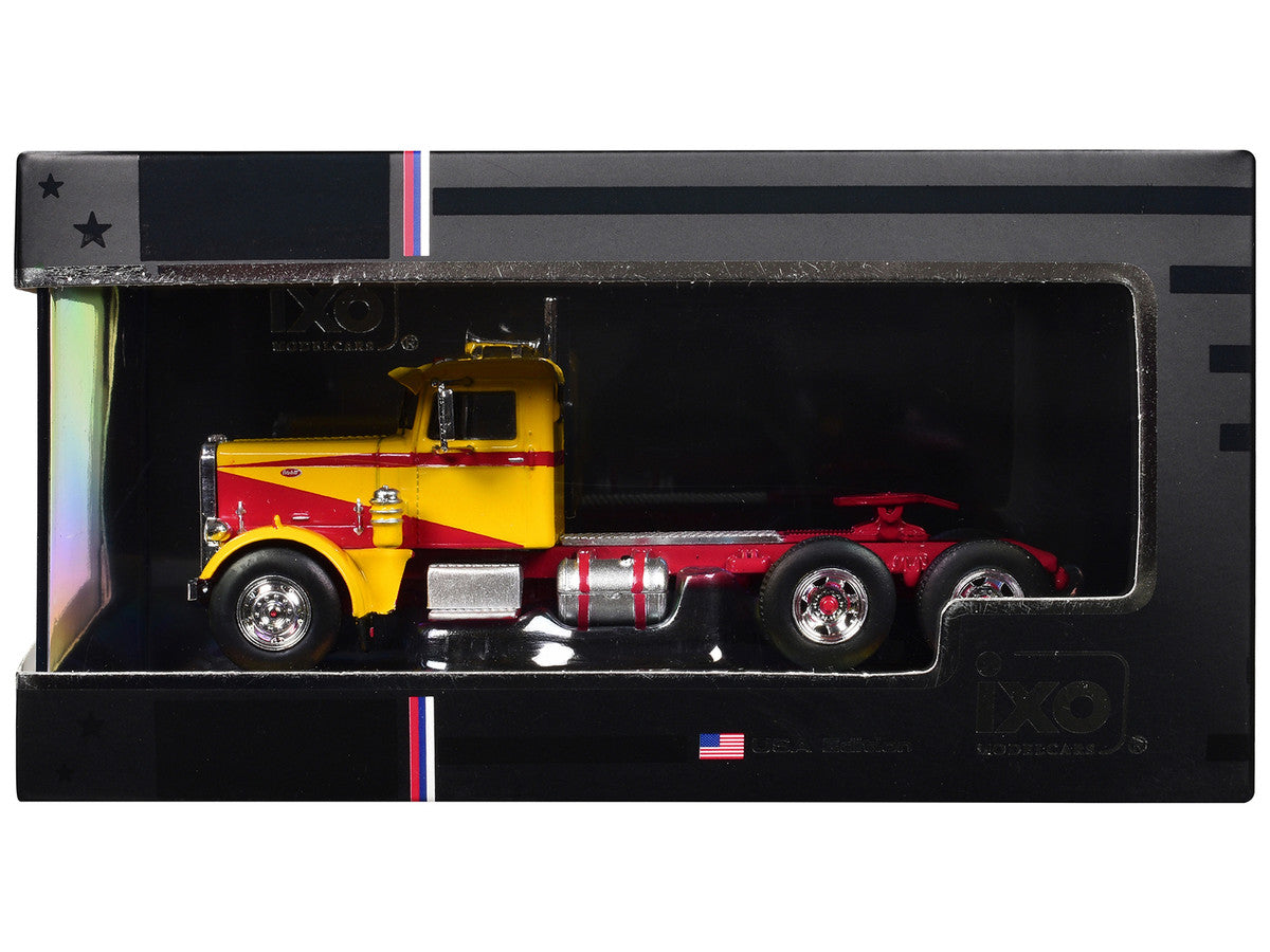 1963 Peterbilt 381 Truck Tractor Yellow with Red Graphics 1/64 Diecast Model Car by IXO Models-1